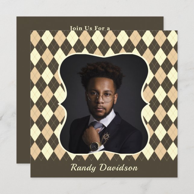 Convite Dia dos Pais Foto Marrom Bege Xadrez Jantar de Gal (Frente/Verso)