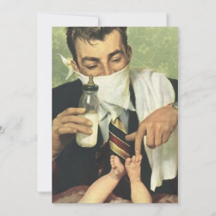 Convite Dia dos Pais Vintage, Pai dando mamadeira ao Bebê