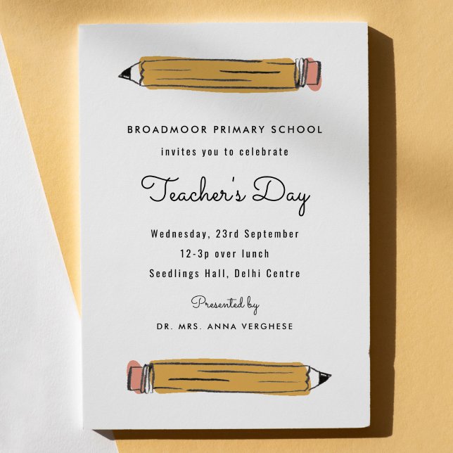 Convite Dia dos Professores do Lápis (No. 2 pencil illustration Teacher's Day invitation.)