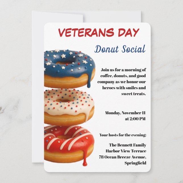 Convite Dia dos Veteranos | Celebração Social de Donuts (Frente)