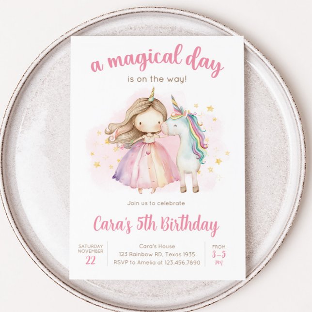 Convite Dia Mágico do Unicórnio Festa de Aniversário (Unicorn Birthday Party Invitation)