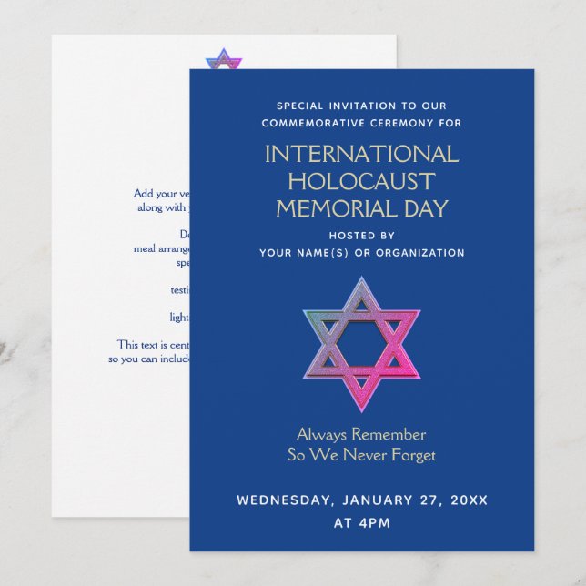 Convite Dia Memorial do Holocausto YOM HASHOAH (Frente/Verso)