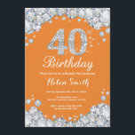 Convite Diamante alaranjado e de prata do aniversário de<br><div class="desc">Convite do aniversário de 40 anos. Diamante alaranjado e de prata do cristal de rocha. A festança elegante do aniversário convida. Aniversário adulto. Aniversário das mulheres. Aniversário dos homens. Para uma personalização mais adicional,  clique por favor "personalizam-no" botão e usam-nos nossa ferramenta de design para alterar este modelo.</div>