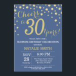 Convite Diamante aniversário de 30 anos de Surpresa Azul e<br><div class="desc">Surpreenda o aniversário de 30 anos Invitation com fundo de diamante azul e brilhante Dourado. Dourada Confetti. Aniversário Adulto. Homens ou Mulheres Aniversário. Para mais personalização,  clique no botão "Personalizar" e use nossa ferramenta de design para modificar este modelo.</div>