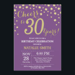 Convite Diamante aniversário de 30 anos roxo e Dourado<br><div class="desc">aniversário de 30 anos com fundo de diamante roxo e Dourado. Dourado Confetti. Aniversário Adulto. Homens ou Mulheres Aniversário.
Para mais personalização,  clique no botão "Personalizar" e use a ferramenta design para modificar este modelo.</div>