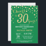 Convite Diamante aniversário de 30 anos verde e Dourado<br><div class="desc">Convite aniversário de 30 anos com fundo verde e Dourado de diamante brilhante. Dourada Confetti. Aniversário Adulto. Homens ou Mulheres Aniversário. Para mais personalização,  clique no botão "Personalizar" e use nossa ferramenta de design para modificar este modelo.</div>