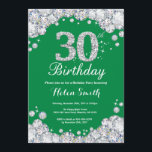 Convite Diamante aniversário de 30 anos verde e prata<br><div class="desc">Convite para aniversário de 30 anos. Diamante Verde e Silver Rhinestone. Convite para o Elegante Birthday Bash. Aniversário Adulto. Aniversário das mulheres. Homens Aniversário.
Para mais personalização,  clique no botão "Personalizar" e use a ferramenta design para modificar este modelo.</div>