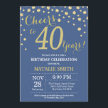 Convite Diamante aniversário de 40 anos azul e Dourado<br><div class="desc">aniversário de 40 anos com fundo de diamante azul e brilhante Dourado. Dourado Confetti. Aniversário Adulto. Homens ou Mulheres Aniversário. Para mais personalização,  clique no botão "Personalizar" e use a ferramenta design para modificar este modelo.</div>