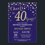 Convite Diamante aniversário de 40 anos azul e Dourado<br><div class="desc">Convite aniversário de 30 anos com Marinho Azul e Dourado Fundo de Diamante Glitter. Dourada Confetti. Aniversário Adulto. Homens ou Mulheres Aniversário. Para mais personalização,  clique no botão "Personalizar" e use nossa ferramenta de design para modificar este modelo.</div>