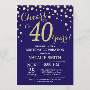 Convite Diamante aniversário de 40 anos azul e Dourado