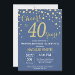 Convite Diamante aniversário de 40 anos de Surpresa Azul e<br><div class="desc">Surpreenda o aniversário de 40 anos Invitation com fundo de diamante azul e brilhante Dourado. Dourada Confetti. Aniversário Adulto. Homens ou Mulheres Aniversário. Para mais personalização,  clique no botão "Personalizar" e use nossa ferramenta de design para modificar este modelo.</div>