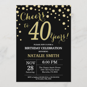 Convite Diamante aniversário de 40 anos preto e Dourado