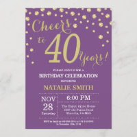 Diamante aniversário de 40 anos roxo e Dourado