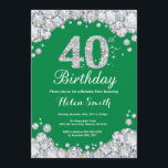 Convite Diamante aniversário de 40 anos verde e prata<br><div class="desc">Convite para aniversário de 40 anos. Diamante Verde e Silver Rhinestone. Convite para o Elegante Birthday Bash. Aniversário Adulto. Aniversário das mulheres. Homens Aniversário.
Para mais personalização,  clique no botão "Personalizar" e use a ferramenta design para modificar este modelo.</div>