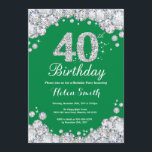Convite Diamante aniversário de 40 anos verde e prata<br><div class="desc">Convite para aniversário de 40 anos. Diamante Verde e Silver Rhinestone. Convite para o Elegante Birthday Bash. Aniversário Adulto. Aniversário das mulheres. Homens Aniversário.
Para mais personalização,  clique no botão "Personalizar" e use a ferramenta design para modificar este modelo.</div>