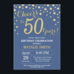 Convite Diamante Azul e Dourado do 50º Aniversário<br><div class="desc">50º Convite de Aniversário com Fundo de Diamante Azul e Dourado. Dourado Confetti. Aniversário Adulto. Homens ou Mulheres Aniversário. Para mais personalização,  clique no botão "Personalizar" e use a ferramenta design para modificar este modelo.</div>