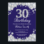 Convite Diamante Azul e Prata do Marinho aniversário de 30<br><div class="desc">Convite para aniversário de 30 anos. Diamante Azul marinho e Rinotraqueíte Prateada. Convidado Elegante Birthday Bash. Aniversário Adulto. Mulheres Aniversário. Homens Aniversário. Para mais personalização,  clique no botão "Personalizar" e use nossa ferramenta de design para modificar este modelo.</div>