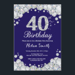Convite Diamante Azul e Prata do Marinho aniversário de 40<br><div class="desc">Convite para aniversário de 40 anos. Diamante Azul marinho e Rinotraqueíte Prateada. Convidado Elegante Birthday Bash. Aniversário Adulto. Mulheres Aniversário. Homens Aniversário. Para mais personalização,  clique no botão "Personalizar" e use nossa ferramenta de design para modificar este modelo.</div>