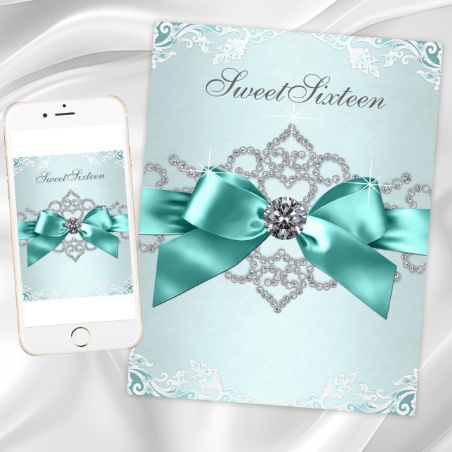 Convite Diamante Azul Elegante Em Qualquer Ocasião (Beautiful teal blue any occasion invitation. Add your text to the front and/or back for your event.)