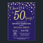 Convite Diamante Azul-Marinho e Diamante do 50º aniversári<br><div class="desc">50º Convite de Aniversário com Marinho Azul e Dourado Fundo de Diamante Glitter. Dourado Confetti. Aniversário Adulto. Homens ou Mulheres Aniversário.
Para mais personalização,  clique no botão "Personalizar" e use a ferramenta design para modificar este modelo.</div>