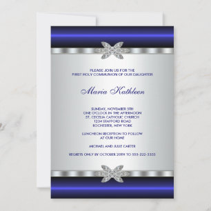 Convite Diamante Azul Meninas Primeira Comunhão