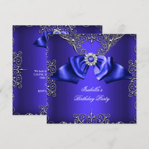 Convite Diamante Azul Royal Roxo Prata Elegante Aniversári