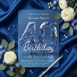 Convite Diamante Azul Safira Glamouroso Aniversário de 40