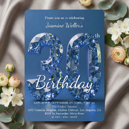 Convite Diamante Azul Safira Glamouroso de 30 Anos de Idad