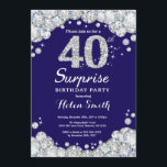Convite Diamante Azul Silver Marinho Surpresa<br><div class="desc">Convite para aniversário de 40 anos surpresa. Fundo Vermelho Diamante Azul e Marinho Rhinestone. Convite para o Elegante Birthday Bash. Aniversário Adulto. Aniversário das mulheres. Homens Aniversário.
Para mais personalização,  clique no botão "Personalizar" e use a ferramenta design para modificar este modelo.</div>