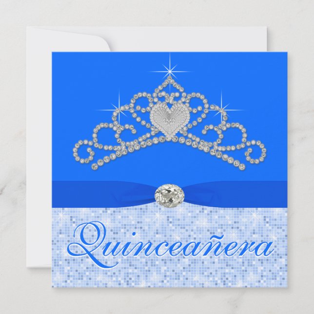 Convite Diamante Azul Tiara Quincenera Azul (Frente)