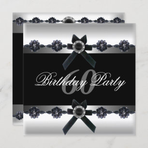 Convite Diamante branco preto Festa de aniversário 60