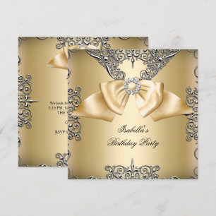 Convite Diamante Creme Dourada Arco Prata Elegante Anivers