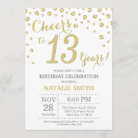 Convite Diamante de 13 Birthday Dourado Glitter