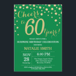 Convite Diamante de 60º aniversário do Green and Dourado S<br><div class="desc">Surpreenda o 60º Convite de Aniversário com o Fundo de Diamante Verde e Dourado Glitter. Dourado Confetti. Aniversário Adulto. Homens ou Mulheres Aniversário. Para mais personalização,  clique no botão "Personalizar" e use a ferramenta design para modificar este modelo.</div>