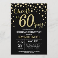 Convite Diamante de 60 Aniversário Preto e Dourado