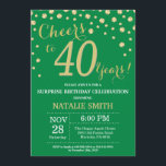 Convite Diamante de aniversário de 40 anos de Surpresa Ver<br><div class="desc">Convite para aniversário de 40 anos surpresa com o Fundo de Diamante Verde e Dourado. Dourado Confetti. Aniversário Adulto. Homens ou Mulheres Aniversário. Para mais personalização,  clique no botão "Personalizar" e use a ferramenta design para modificar este modelo.</div>