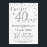 Convite Diamante de aniversário de 40 anos Silver Surpresa<br><div class="desc">aniversário de 40 anos surpresa com o plano de fundo do Diamante de Silver Glitter. Prata Confetti. Aniversário Adulto. Homens ou Mulheres Aniversário. Para mais personalização,  clique no botão "Personalizar" e use a ferramenta design para modificar este modelo.</div>