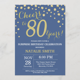 Convite Diamante de aniversário de 80 de Surpresa Azul e D