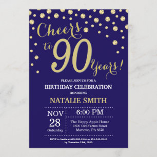 Convite Diamante de Aniversário do 90 Azul e Dourado