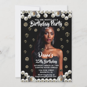 Convite Diamante de Aniversário Personalizado e Foto Preta