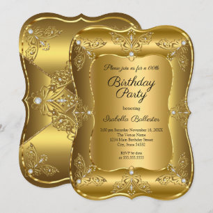 Convite Diamante de Elite Dourada da Festa de aniversário 