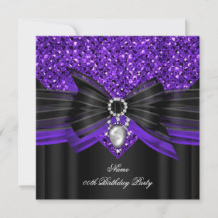 Convite Diamante de Festa de Aniversário Brilho Preto Roxo