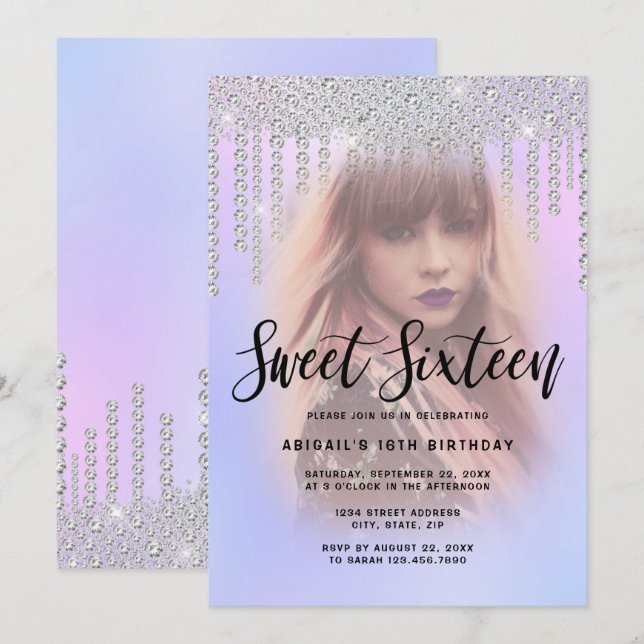 Convite Diamante de pintinho moderno elegante pinga 16 (Frente/Verso)