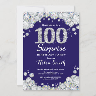 Convite Diamante de Prata Azul Marinho 100 Surpresa