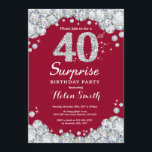 Convite Diamante de Prata Vermelha Surpresa aniversário de<br><div class="desc">Convite para aniversário de 40 anos surpresa. Fundo Vermelho Vermelho e Vermelho do Rhinestone Silver. Convite para o Elegante Birthday Bash. Aniversário Adulto. Aniversário das mulheres. Homens Aniversário.
Para mais personalização,  clique no botão "Personalizar" e use a ferramenta design para modificar este modelo.</div>