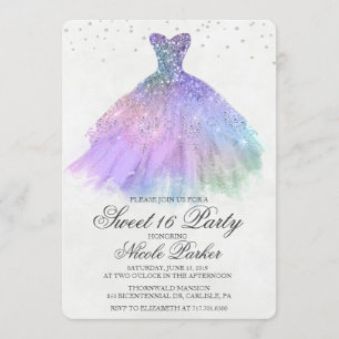 Convite Diamante de Vestido com Brilho para Sweet 