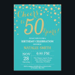 Convite Diamante do 50º aniversário do Teal e do Dourado<br><div class="desc">50º Convite de Aniversário com Fundo de Diamante de Lágrimas Douradas e Teais. Dourado Confetti. Aniversário Adulto. Homens ou Mulheres Aniversário. Para mais personalização,  clique no botão "Personalizar" e use a ferramenta design para modificar este modelo.</div>