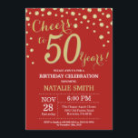 Convite Diamante do 50º aniversário, vermelho e Dourado<br><div class="desc">50º Convite de Aniversário com Fundo de Diamante Vermelho e Dourado. Dourado Confetti. Aniversário Adulto. Homens ou Mulheres Aniversário.
Para mais personalização,  clique no botão "Personalizar" e use a ferramenta design para modificar este modelo.</div>
