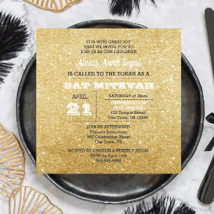 Convite Diamante e Dourado Glitter Glam Bat Mitzvah