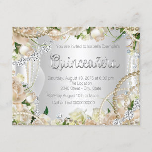 Convite Diamante e Pearl Rosa Quinceanera